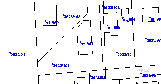 Parcela st. 961 v KÚ Kožlany, Katastrální mapa