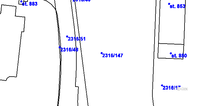 Parcela st. 2316/147 v KÚ Kožlany, Katastrální mapa