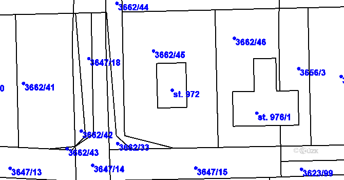 Parcela st. 972 v KÚ Kožlany, Katastrální mapa