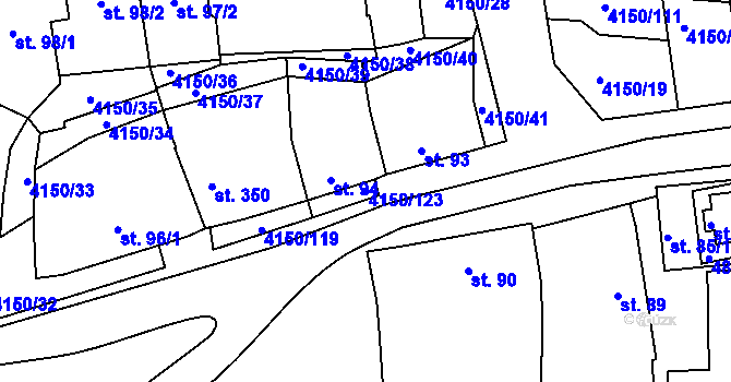 Parcela st. 4150/123 v KÚ Kožlany, Katastrální mapa