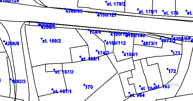 Parcela st. 174/3 v KÚ Kožlany, Katastrální mapa