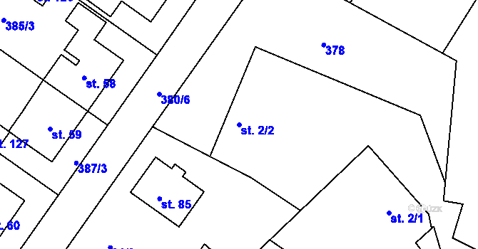 Parcela st. 2/2 v KÚ Bohumilice u Kožlí, Katastrální mapa