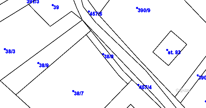 Parcela st. 38/8 v KÚ Bohumilice u Kožlí, Katastrální mapa