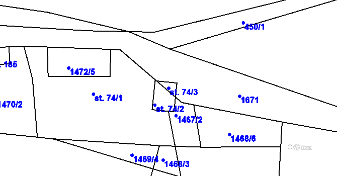 Parcela st. 74/3 v KÚ Kožlí, Katastrální mapa