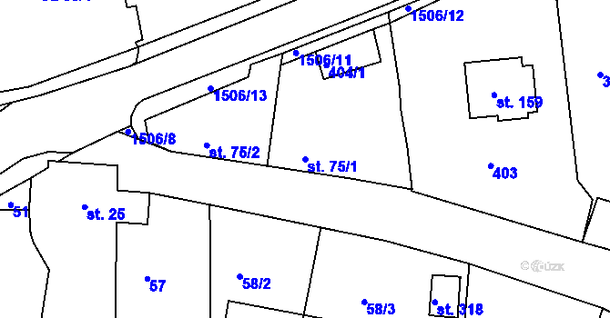 Parcela st. 75/1 v KÚ Kožlí, Katastrální mapa