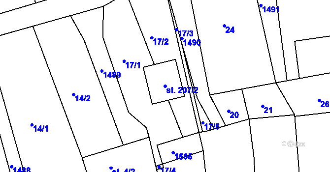 Parcela st. 207/2 v KÚ Kožlí, Katastrální mapa