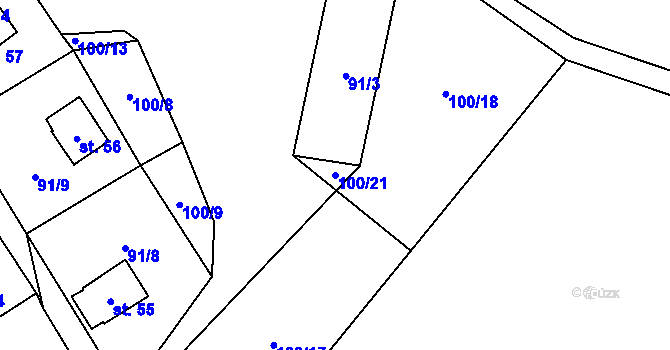 Parcela st. 100/21 v KÚ Sechov, Katastrální mapa