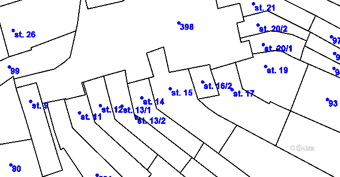 Parcela st. 15 v KÚ Kožušany, Katastrální mapa