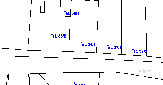 Parcela st. 36/1 v KÚ Kožušany, Katastrální mapa