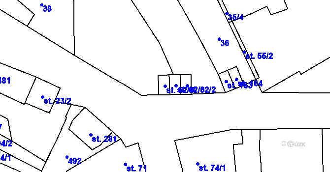Parcela st. 62/4 v KÚ Kožušany, Katastrální mapa