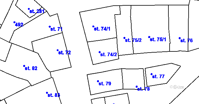 Parcela st. 74/2 v KÚ Kožušany, Katastrální mapa