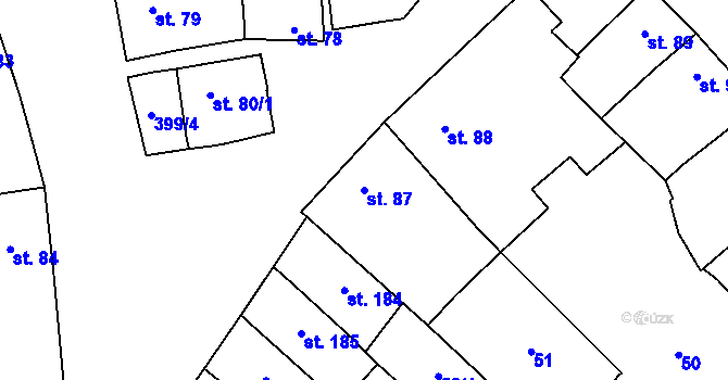 Parcela st. 87 v KÚ Kožušany, Katastrální mapa
