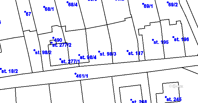 Parcela st. 98/3 v KÚ Kožušany, Katastrální mapa