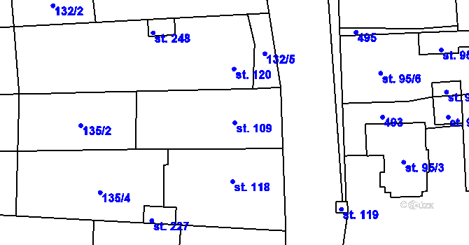 Parcela st. 109 v KÚ Kožušany, Katastrální mapa