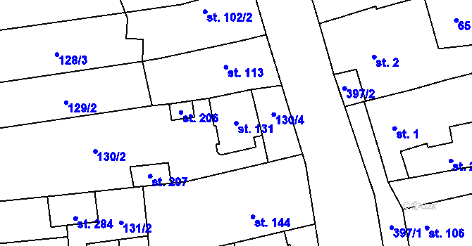 Parcela st. 131 v KÚ Kožušany, Katastrální mapa