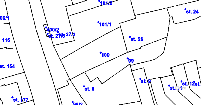 Parcela st. 100 v KÚ Kožušany, Katastrální mapa