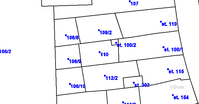 Parcela st. 110 v KÚ Kožušany, Katastrální mapa