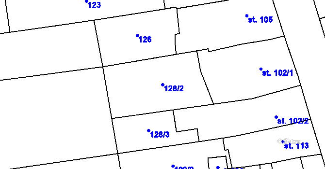 Parcela st. 128/2 v KÚ Kožušany, Katastrální mapa