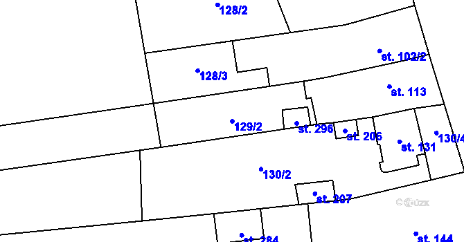 Parcela st. 129/2 v KÚ Kožušany, Katastrální mapa
