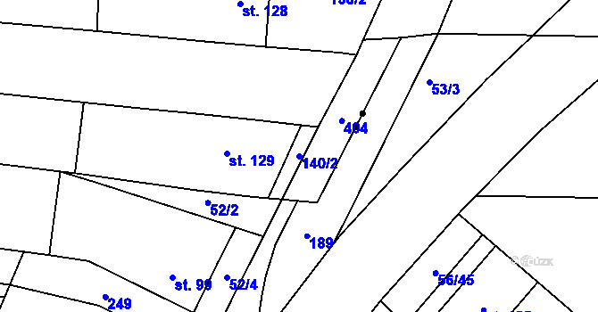 Parcela st. 140/2 v KÚ Kožušany, Katastrální mapa