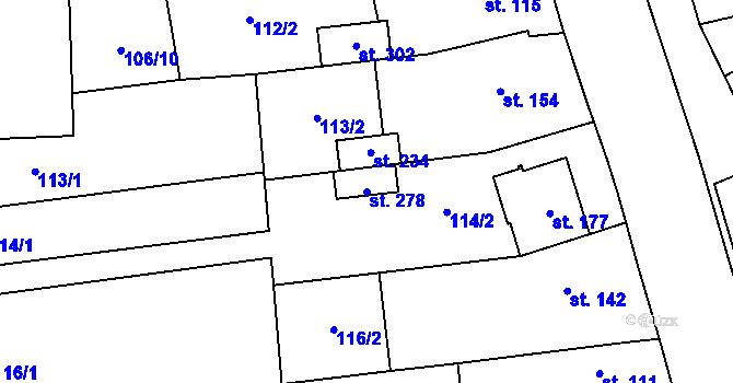 Parcela st. 278 v KÚ Kožušany, Katastrální mapa