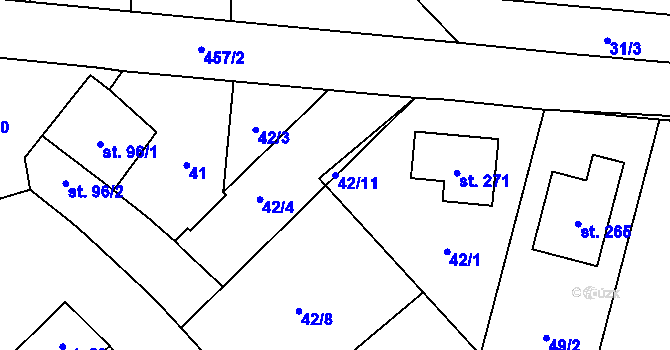 Parcela st. 42/11 v KÚ Kožušany, Katastrální mapa