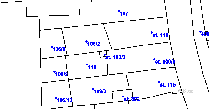 Parcela st. 100/2 v KÚ Kožušany, Katastrální mapa
