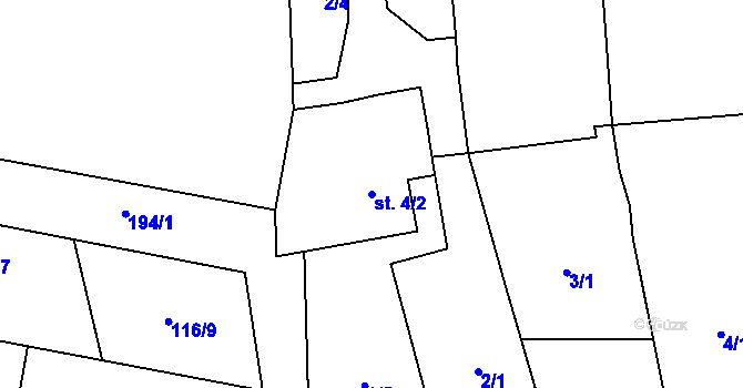 Parcela st. 4/2 v KÚ Tážaly, Katastrální mapa