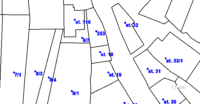 Parcela st. 18 v KÚ Tážaly, Katastrální mapa