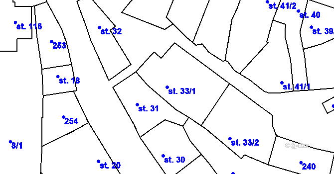 Parcela st. 33/1 v KÚ Tážaly, Katastrální mapa