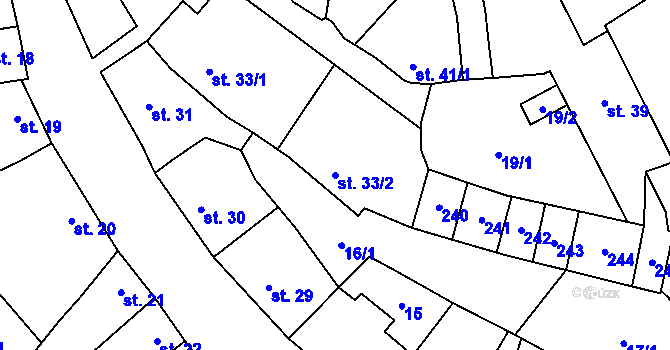 Parcela st. 33/2 v KÚ Tážaly, Katastrální mapa