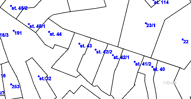 Parcela st. 42/2 v KÚ Tážaly, Katastrální mapa