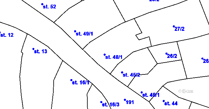 Parcela st. 48/1 v KÚ Tážaly, Katastrální mapa