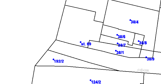 Parcela st. 69 v KÚ Tážaly, Katastrální mapa