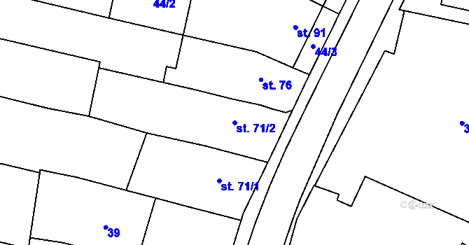 Parcela st. 71/2 v KÚ Tážaly, Katastrální mapa