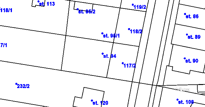 Parcela st. 94 v KÚ Tážaly, Katastrální mapa