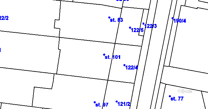 Parcela st. 101 v KÚ Tážaly, Katastrální mapa