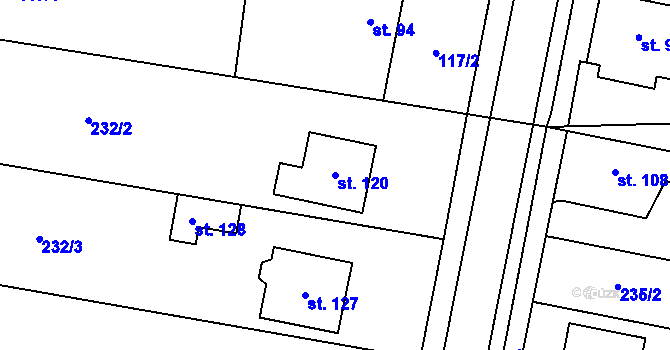 Parcela st. 120 v KÚ Tážaly, Katastrální mapa