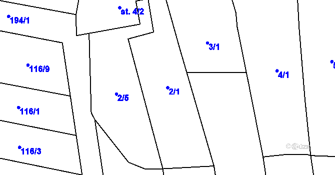 Parcela st. 2/1 v KÚ Tážaly, Katastrální mapa