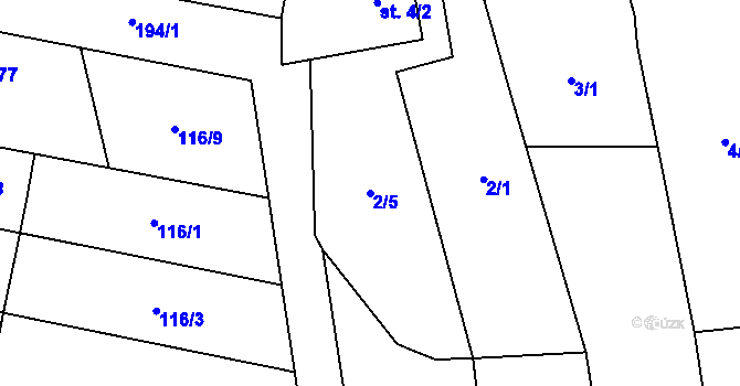 Parcela st. 2/5 v KÚ Tážaly, Katastrální mapa