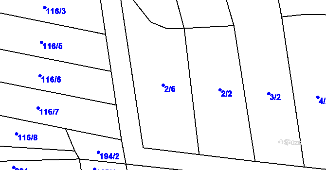 Parcela st. 2/6 v KÚ Tážaly, Katastrální mapa