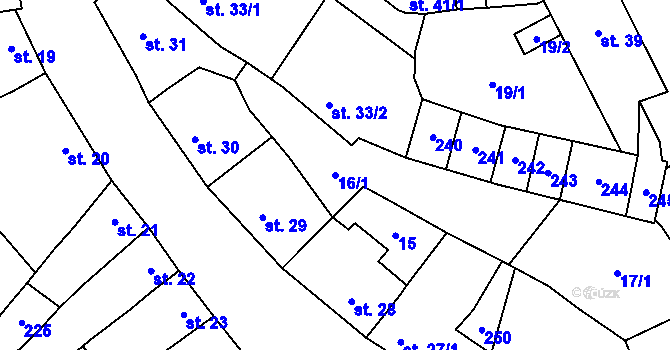Parcela st. 16/1 v KÚ Tážaly, Katastrální mapa