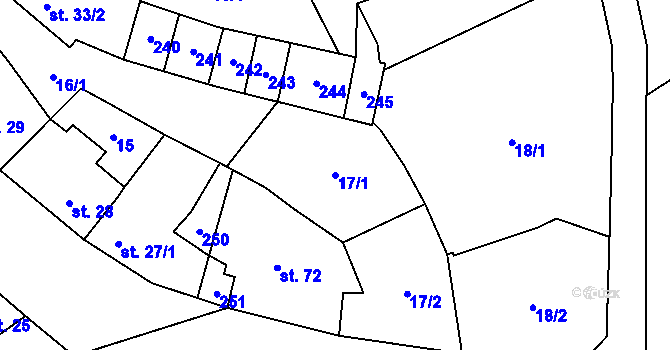 Parcela st. 17/1 v KÚ Tážaly, Katastrální mapa