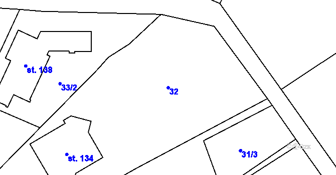 Parcela st. 32 v KÚ Tážaly, Katastrální mapa