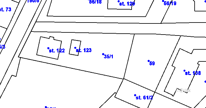 Parcela st. 35/1 v KÚ Tážaly, Katastrální mapa
