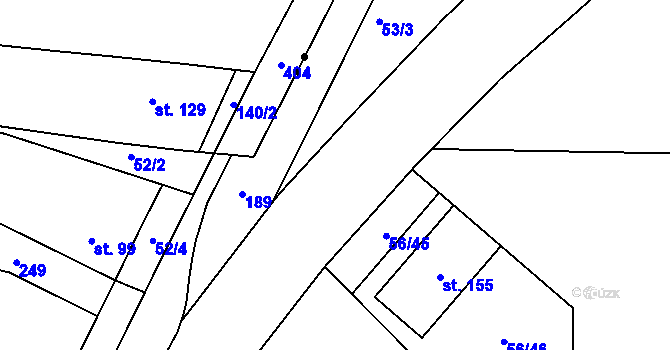 Parcela st. 53/2 v KÚ Tážaly, Katastrální mapa