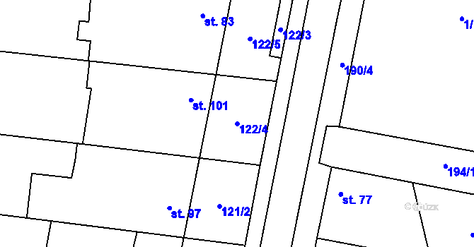 Parcela st. 122/4 v KÚ Tážaly, Katastrální mapa