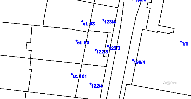 Parcela st. 122/5 v KÚ Tážaly, Katastrální mapa