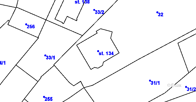 Parcela st. 134 v KÚ Tážaly, Katastrální mapa