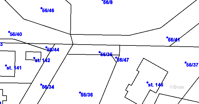 Parcela st. 56/35 v KÚ Tážaly, Katastrální mapa